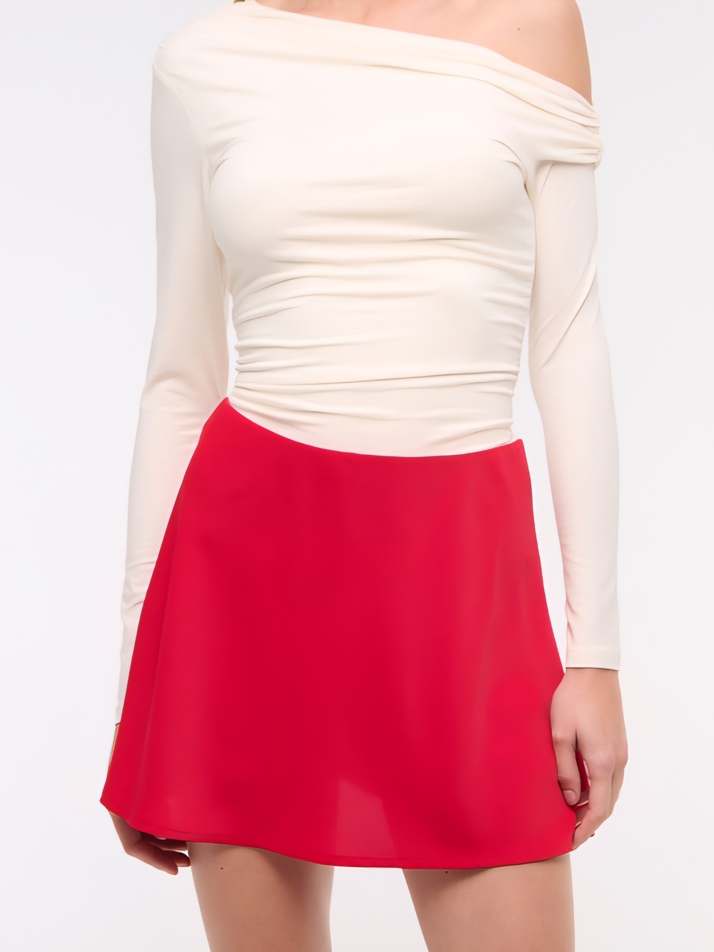 Abercrombie & Fitch Cream Off-Shoulder Top with Red Skater Skirt